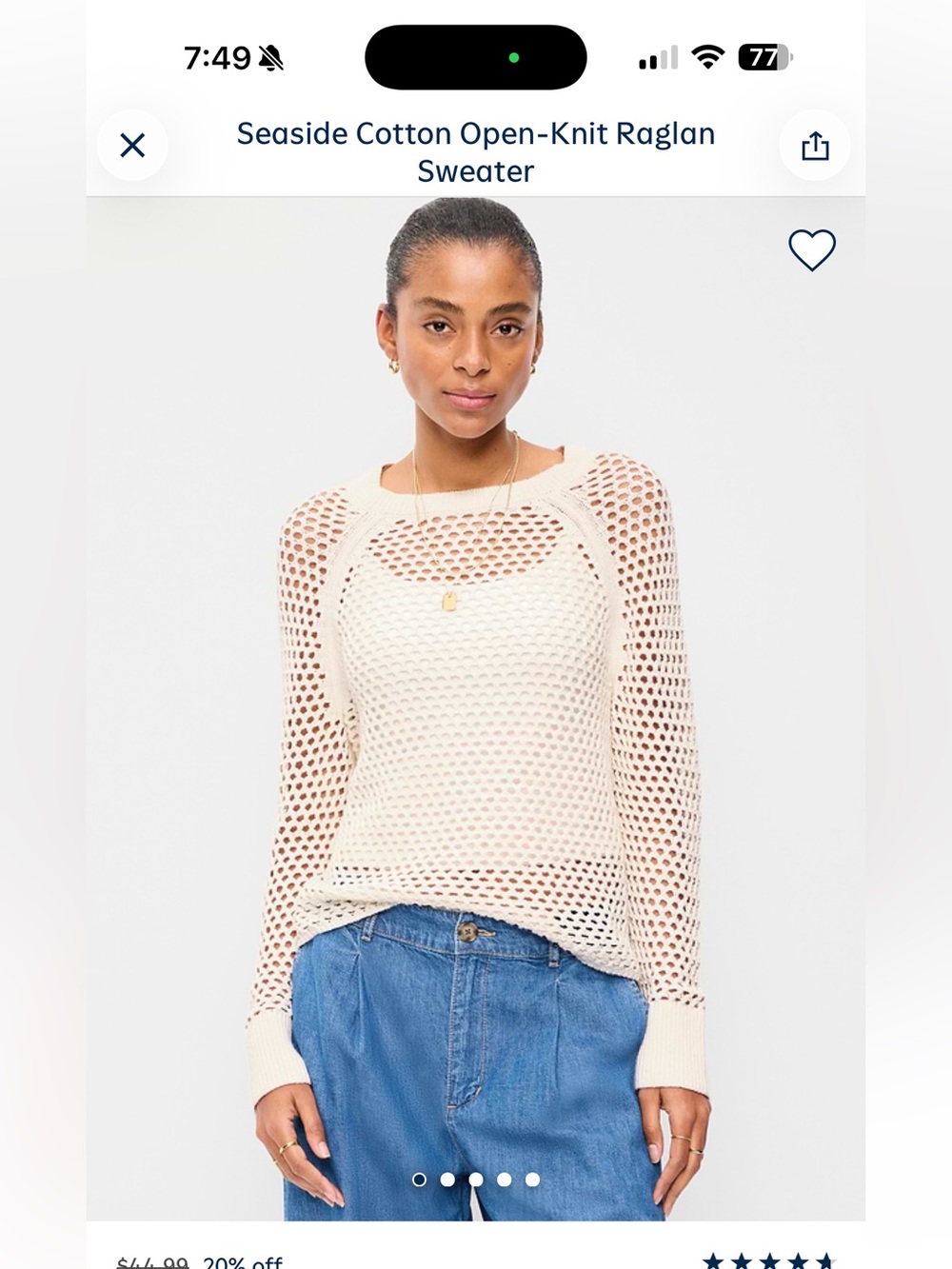 NWT Old Navy Size XXL- Open-Knit Raglan Sweater in Cream